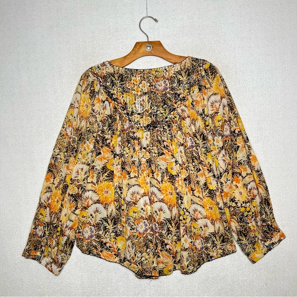 We The Free Free People Orange Fall Floral Balloon Sleeve Women’s Blouse Size XS - Picture 5 of 7